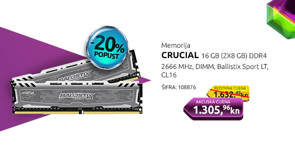 Memorija CRUCIAL 16 GB (2x8 GB) DDR4