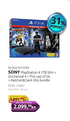 Igraća konzola SONY PlayStation 4 1TB Slim + Uncharted 4 + The Last of Us + Ratchet&Clank Hits bundle